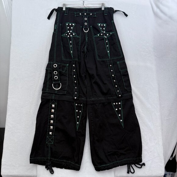 Tripp NYC Cargo Pants Mens S 32x30 Black Baggy Goth Rave Convertible Metal Stud - Picture 13 of 13